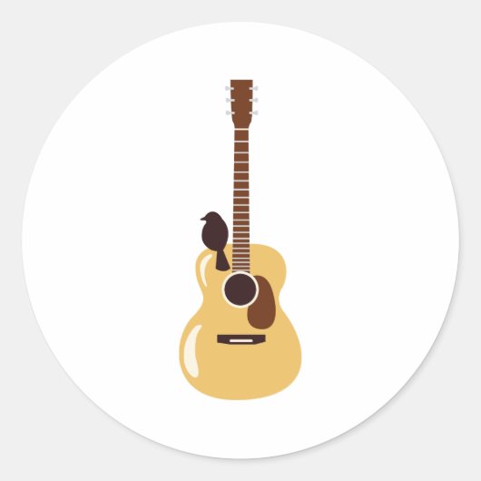 Sticker Rond Guitare acoustique et oiseau (Devant)