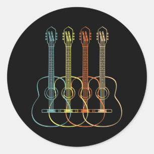 Sticker Rond Guitare Acoustique Joueurs Et Musicien