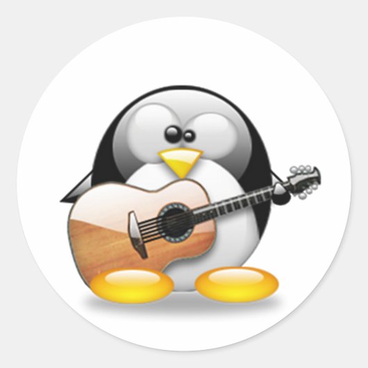 Sticker Rond Guitare acoustique Tux (Linux Tux) (Devant)