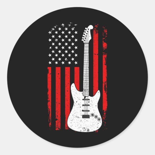 Sticker Rond Guitare Américain US Drapeau Lecteur de musique El (Devant)