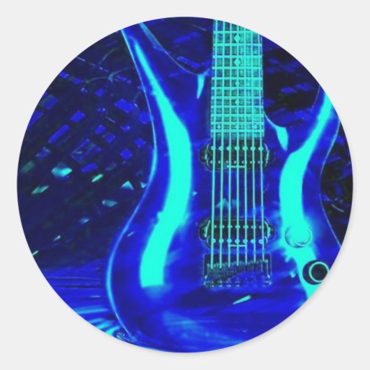 Sticker Rond Guitare bleu néon (Devant)