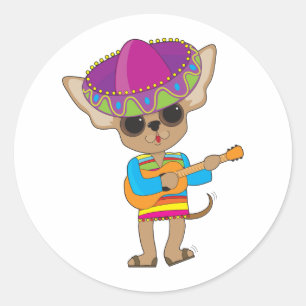 Sticker Rond Guitare du Chihuahua