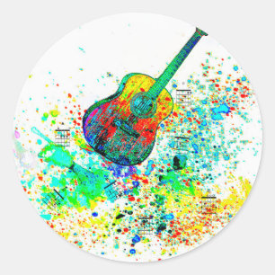 Sticker Rond Guitare et accords éclaboussent