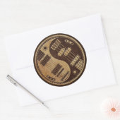 Sticker Rond Guitare et basse Yin Yang avec texture Brown (Enveloppe)