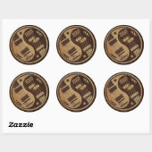 Sticker Rond Guitare et basse Yin Yang avec texture Brown (Feuille)