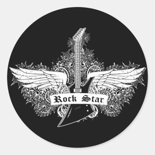 Sticker Rond Guitare ~ Guitare électrique Rock Star (Devant)