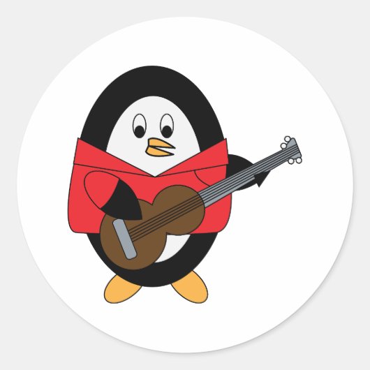 Sticker Rond Guitare Penguin Cute Musicien (Devant)