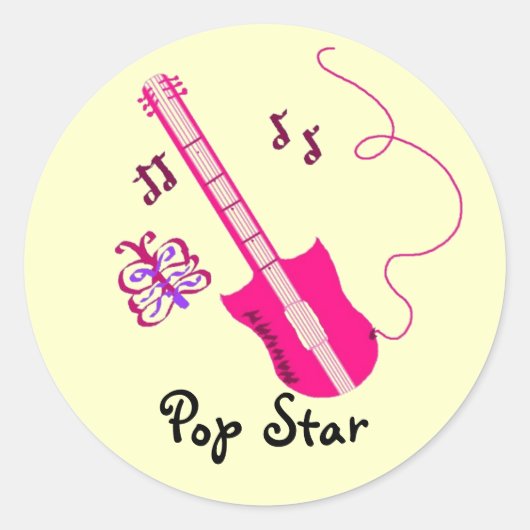 Sticker Rond Guitare rose (Devant)