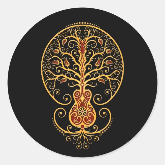 Sticker Rond Guitare rouge d'or sur le noir (Devant)