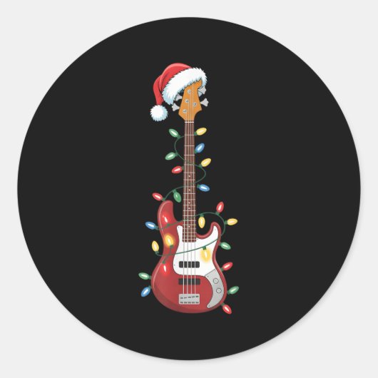 Sticker Rond Guitare Santa Hat lumières de Noël B Joueur Guitar (Devant)