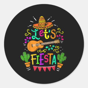 Sticker Rond Guitare vintage Cinco De Mayo Cactus Sombrero