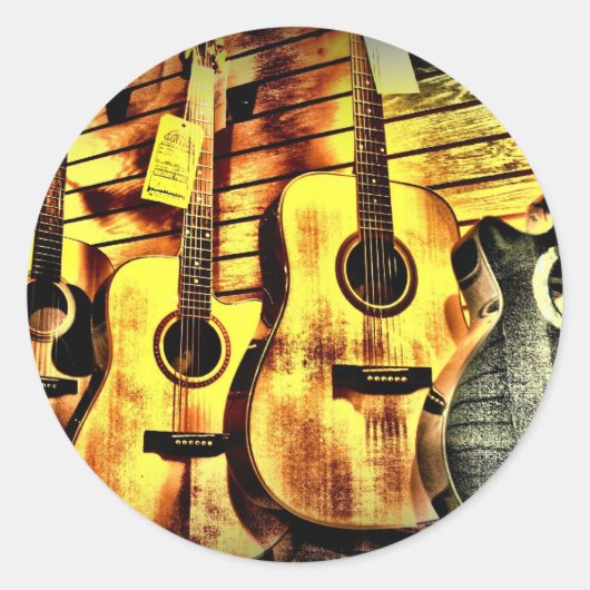 Sticker Rond Guitares acoustiques à grains de bois (Devant)