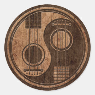 Sticker Rond Guitares acoustiques Yin Yang avec l'effet en bois