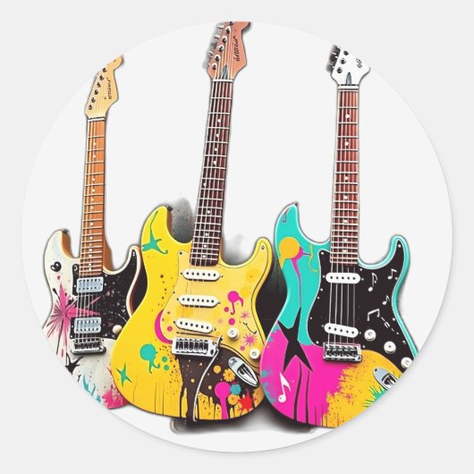 Sticker Rond Guitares de style graffiti avec notes musicales (Devant)