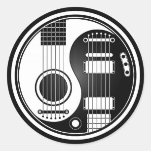 Sticker Rond Guitares électriques acoustiques blanches et