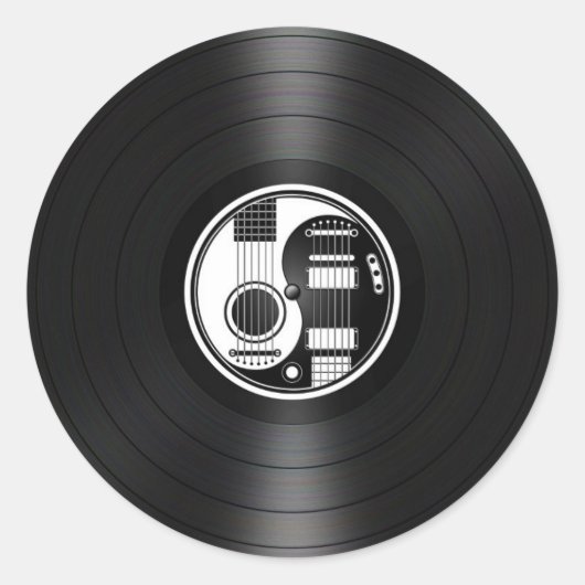 Sticker Rond Guitares Yin Yang blanches et noires Vinyl Graphis (Devant)