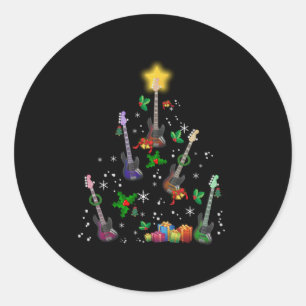Sticker Rond Guitariste Noël Arbre Guitare Anniversaire