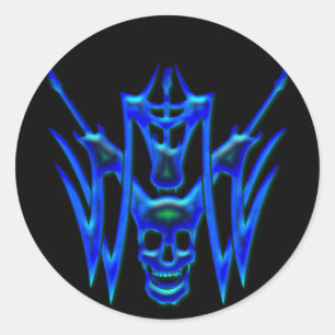 STICKER ROND GUITARS BLEUS ET SKULS
