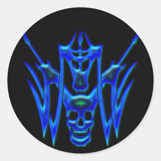 STICKER ROND GUITARS BLEUS ET SKULS (Devant)