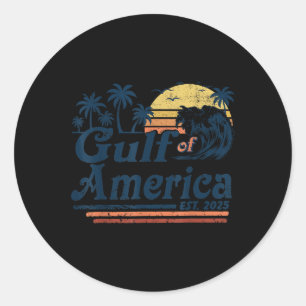 Sticker Rond Gulf Of Us America Est 2025 Retro Vintage Beach