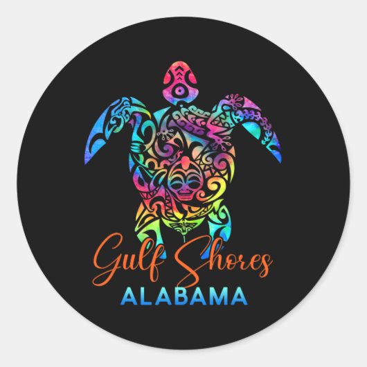 Sticker Rond Gulf Shores Alabama Tortue de mer Famille Vacances (Devant)