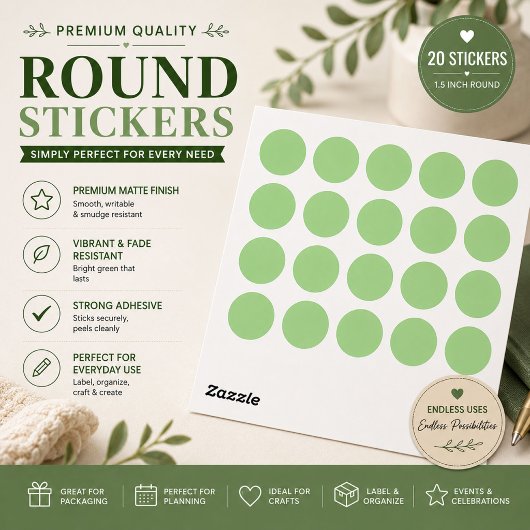 Sticker Rond Gum Leaf,Pale Leaf,Pixie Green