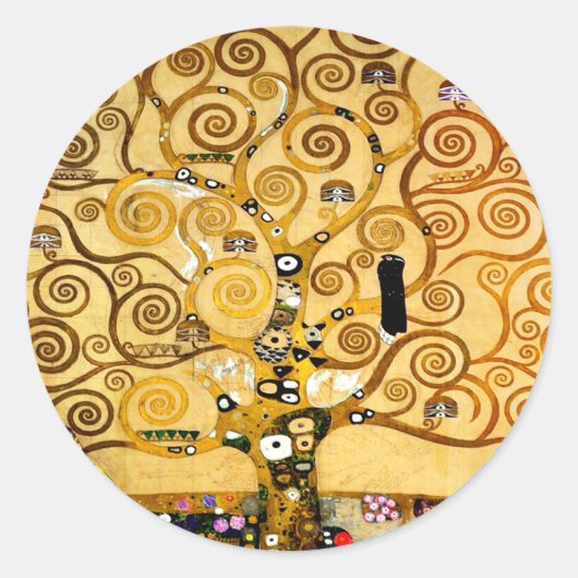 Sticker Rond Gustav Klimt Arbre de Vie : Symboliste Art Nouveau (Devant)