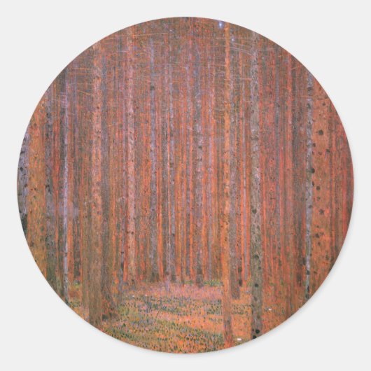 Sticker Rond Gustav Klimt Fir Forêt Tannenwald Arbres rouges (Devant)