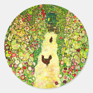 Sticker Rond Gustav Klimt Garden with Chickens