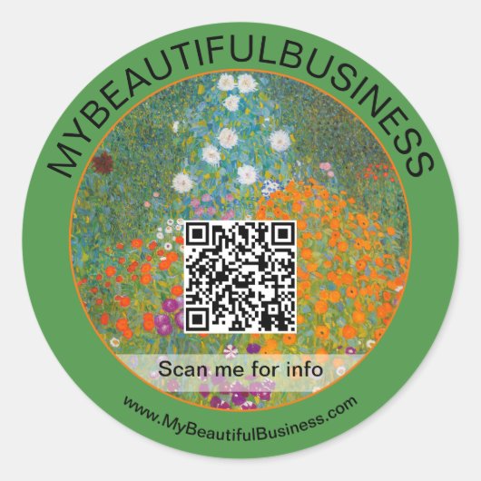 Sticker Rond Gustav Klimt - Jardin des fleurs Code QR (Devant)