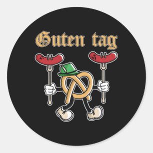 Sticker Rond Guten Tag Oktoberfest Pretzel Brat Wurst Ger Food