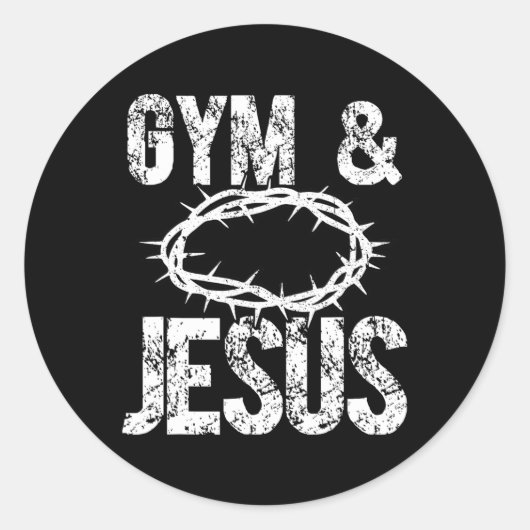 Sticker Rond Gym And Jesus Christian Bodybuilder Religious Body (Devant)