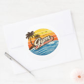 Sticker Rond Gym Retro Sunset Design (Enveloppe)