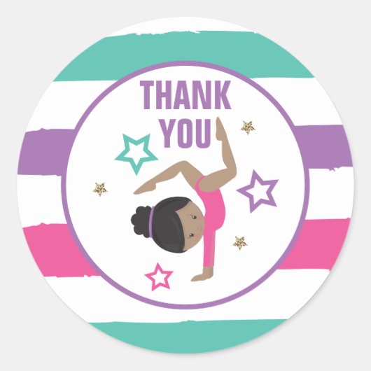 Sticker Rond Gymnastique Anniversaire Merci Favoriser Classic R (Devant)