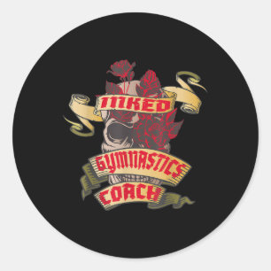 Sticker Rond Gymnastique entraîneur crâne encré &amp; Roses rou