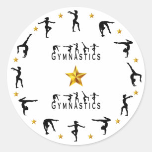 Sticker Rond Gymnastique, Femme, Etoiles d'or