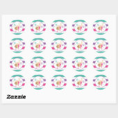 Sticker Rond Gymnastique rose violet turquoise fille Anniversai (Feuille)
