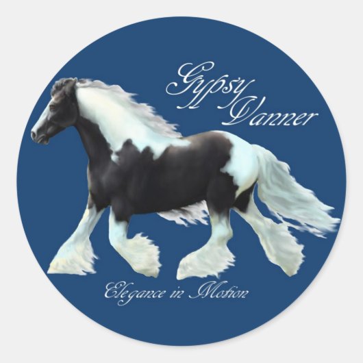Sticker Rond Gypsy Vanner, élégance en mouvement (Devant)