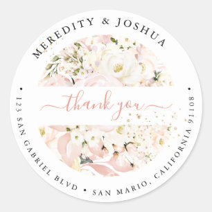 Sticker Rond H2 Blush Hydrangea Crème Roses Faveurs de mariage