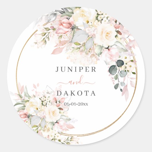 Sticker Rond H2 Dusty Rose Hydrangea Cream Rose Mariage (Devant)