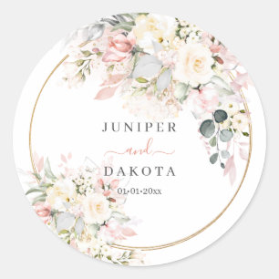 Sticker Rond H2 Dusty Rose Hydrangea Cream Rose Mariage