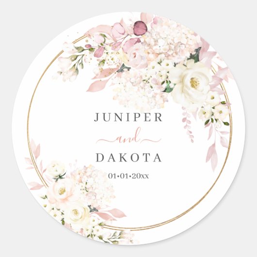 Sticker Rond H2 Dusty Rose Hydrangea Cream Rose Mariage (Devant)