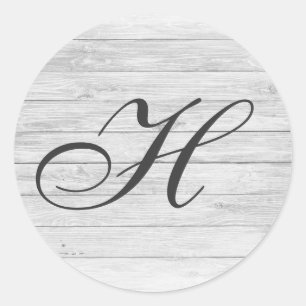 Sticker Rond H) Monogramme de bois rustique Boutique Monogram
