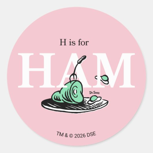 Sticker Rond "H pour JAMBON" | Conception de l'alphabet (Devant)