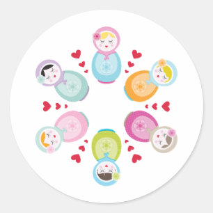 Sticker Rond HABILLEMENT : : poupées de babushka - mandala