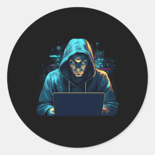 Sticker Rond Hacker Blanc Pour Le Cyber-Guerrier Et Hacker Éthi