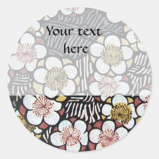 STICKER ROND HAIKU/ FLEURS DE PRINTEMPS JAUNE ROSE BLANC NOIR (Devant)