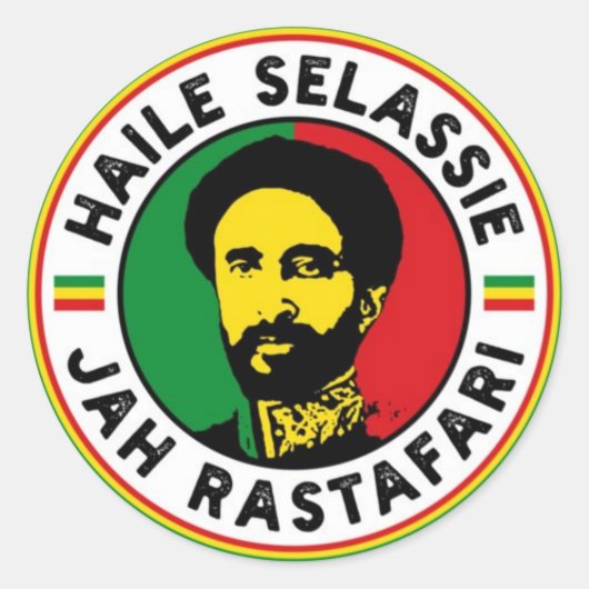 Sticker Rond Haile Selassie Jah Rasta Africa Roots (Devant)