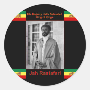 Sticker Rond Haile Selassie le Lion de Juda, Jah Rastafari