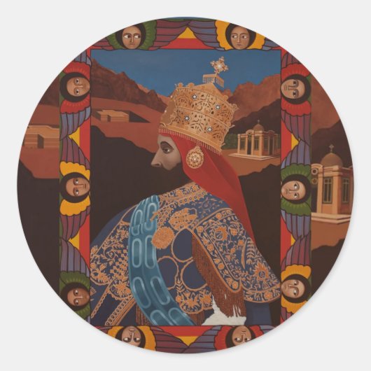 Sticker Rond Haile Selassie Modern Art Jah Rastafari Roots (Devant)
